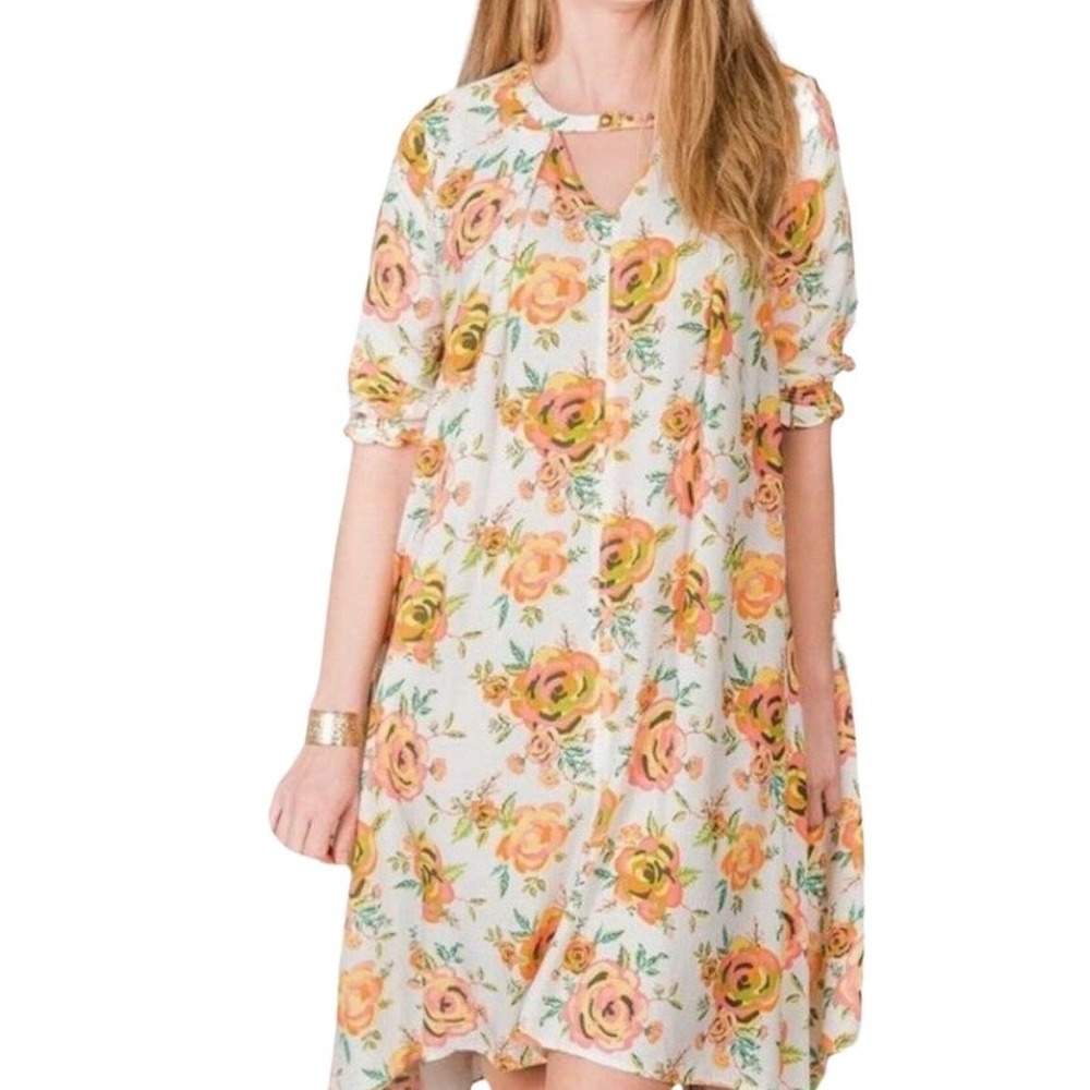 Matilda Jane Women's Dress Adventure Sunday Best Orange Floral Babydoll Small
